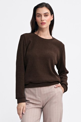 Bluza z dzianiny prążkowanej z długim rękawem BL08 Brown - Nife